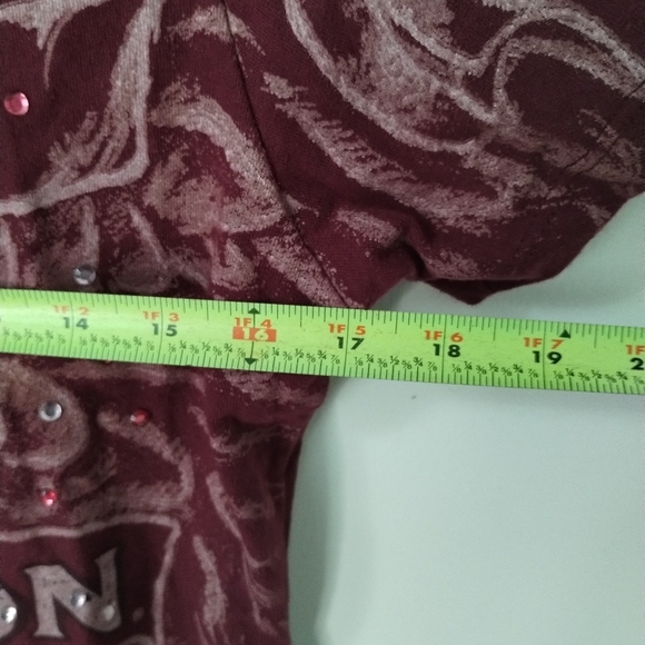 Harley Davidson Eagle Stud Rhinestones Womens Biker Burgundy Red L Shirt USA - Picture 9 of 10